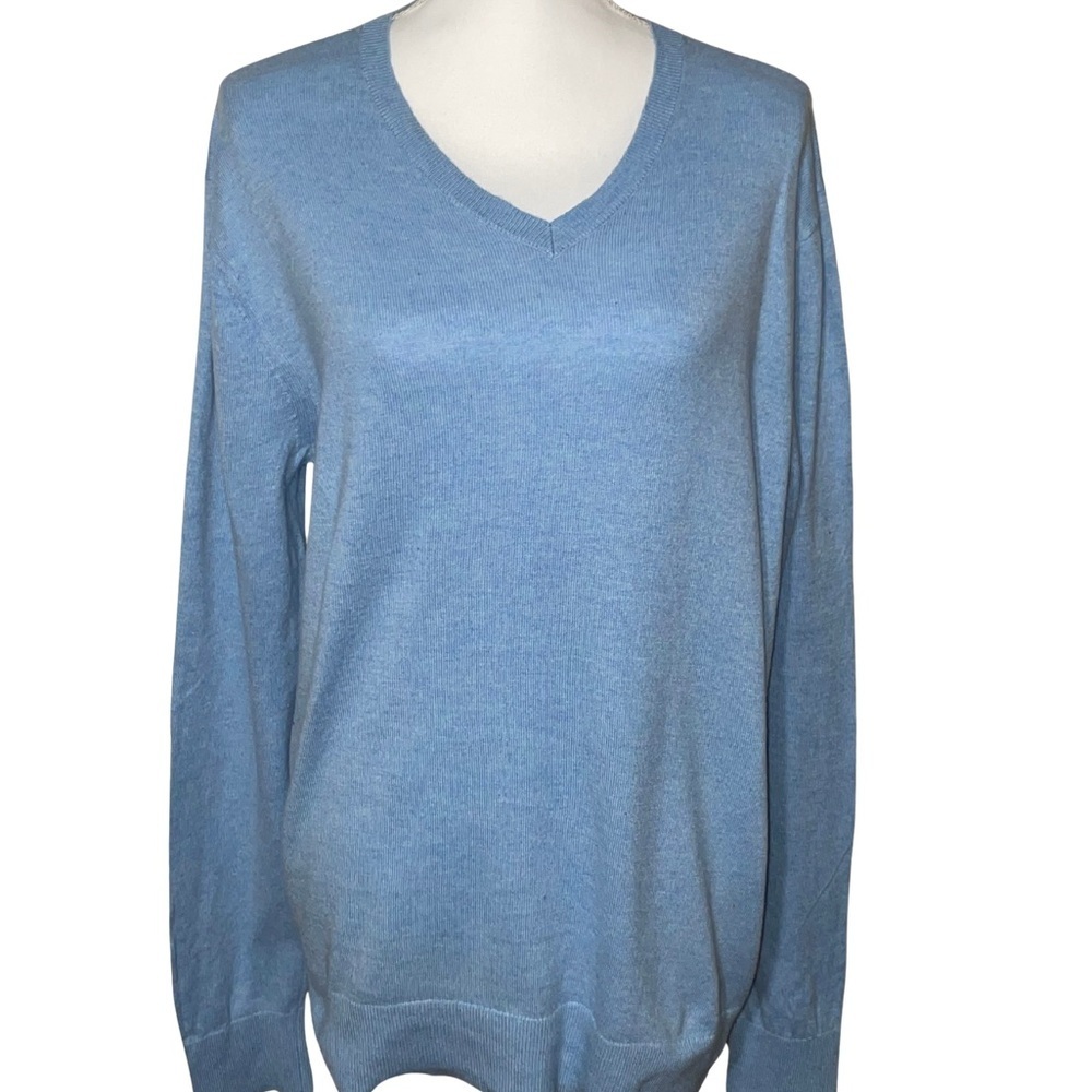 Banana Republic Light Blue Long Sleeve V-Neck Sweater, Luxe Collection, Size M